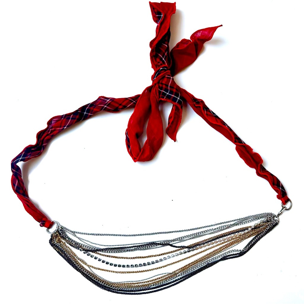 Chain & Plaid ribbon Belt/Necklace